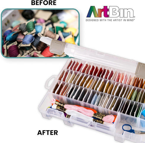 ArtBin Floss Finder Box: Clear Sewing Organizer with 6 Compartments, 12 Dividers, Durable - Perfect for Embroidery Floss and Small Sewing Supplies...