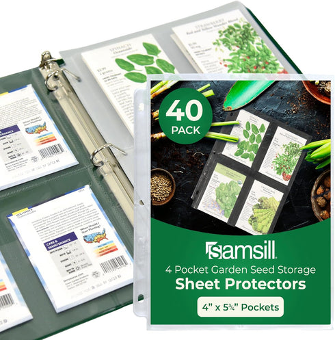 Samsill 40 Pack Heavy Weight 4 Pocket Garden Seeds Storage Clear Sheet Protectors, Seed Organizer, Each Pocket Measures 3.5" x 5.25", Fits in Stan...