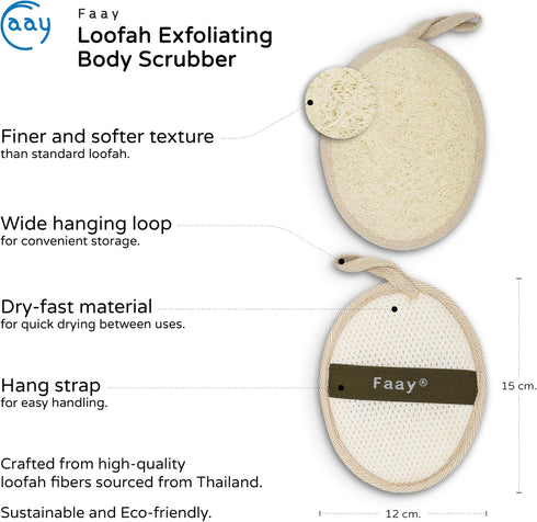 FAAY Soft Loofah Pad for Body Exfoliation - 2 counts (1 pack) Shower Luffa Sponge, Gentle and Effective Spa Treatment at Home | Prevents Ingrown H...