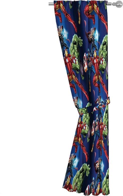 Jay Franco Kids Window Drapes - 4 Piece Curtain Set Includes 2 Tiebacks, Beautiful Bedding Room Décor and Easy Set Up, Blue - Avengers, 63 Inch...