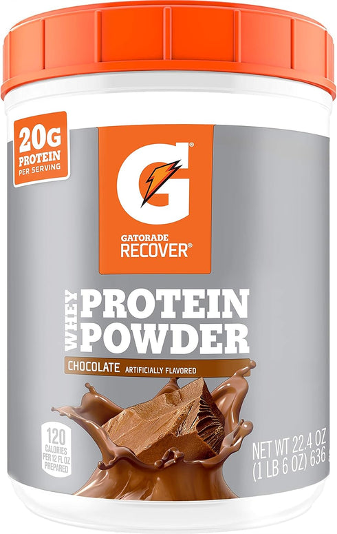 Gatorade Whey Protein Powder, Chocolate, 22.4 Ounce (20 servings per canister, 20 grams of protein per serving)...