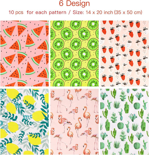 WRAPAHOLIC Wrapping Tissue Paper - 60 Sheets 14 x 20 Inch Fruit and Flamingo Tissue Paper Bulk for Gift Wrapping, Arts & Crafts, Packing and Decor...