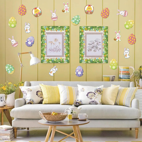 72 PCS Easter Cutouts for Bulletin Board Decoration, Easter Egg Bunny Rabbits Paper Cutouts Grass Border for Easter Spring Party Home Office Schoo...