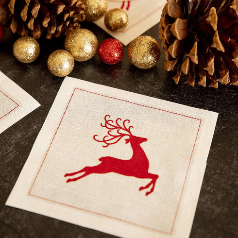 Five Star Napkins Reindeer Christmas Cocktail Napkins - White Linen - 4.5" x 4.5" - Single Use - Party, Events, Holiday (50 x)...