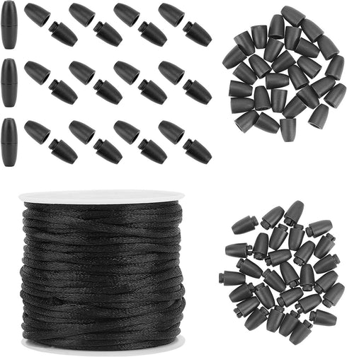PH PandaHall Breakaway Clasp for Lanyard, 30 Set Black 24mm Plastic Barrel Connectors Safety Clasps with 10m 2mm Nylon Lanyard String Cords for Ne...