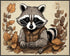 Posterizer 1 pcs- A raccoon sitting behind a table with orange leaves-Art for Animal Lovers-Floral Botanical Art- Gift for Men Women -Decor for Be...