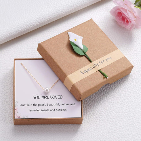 8mm Dainty Single Pearl Necklace for Women, You are Loved Minimalist Simple Floating Pearl Necklace Affirmation Gifts, Birthday Christmas Bridesma...