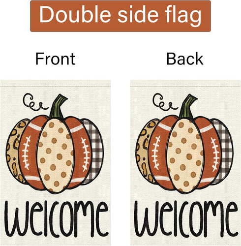 Louise Maelys Welcome Fall Garden Flag 12x18 Double Sided, Small Burlap Autumn Pumpkin Football Garden Flag Fall Thanksgiving Outside Outdoor Hous...