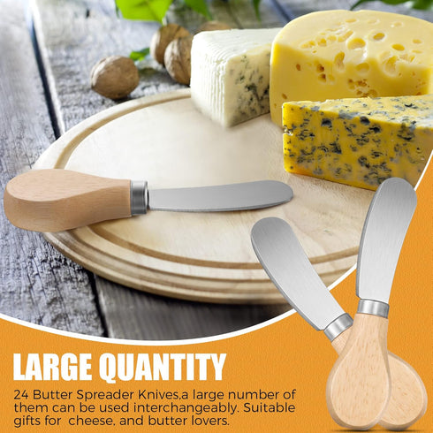 24 Pcs Little Cheese Spreader Knives 4.7 Inch Stainless Steel Butter Spreader Knives with Wooden Handle Mini Butter Knives Small Cheese Knives for...