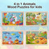 Wooden Puzzles for Kids Ages 3 4 5, 4 Packs 24 PCs, Sea and Animal Puzzles for Toddlers, Toddlers Jigsaw Puzzles, Preschool Educational Learning T...