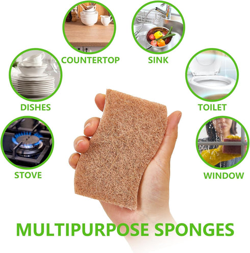 Natural Kitchen Sponges, 12 Pack Non-Scratch Scrubber, Biodegradable Compostable Sisal Cellulose Dish Scrub Sponges, Household Cleaning Sponges fo...