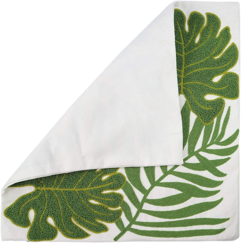 Embroidery Throw Pillow Covers 18x18 Home Decor Loop Tropical Green Leave Floor Pillow Cover for Couch 100% Cotton Canvas Cushion Cover Pillow Cas...