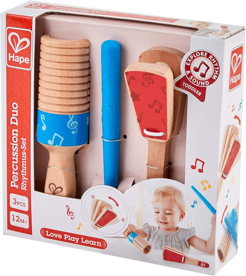 Hape Percussion Duo | Wooden Clapper & Guiro Hand Musical Instrument Toy Set for Toddlers...