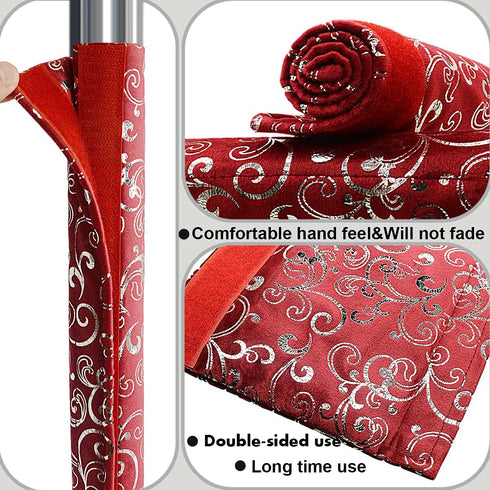 Volecy Refrigerator Door Handle Covers, Set of 6 Washable Cloth Decor Keep Appliance Clean for Fridge Microwave Stove Dishwasher Bathroom Catch All Stains Dust Dirty Fingerprint (Printed Red Velvet)
