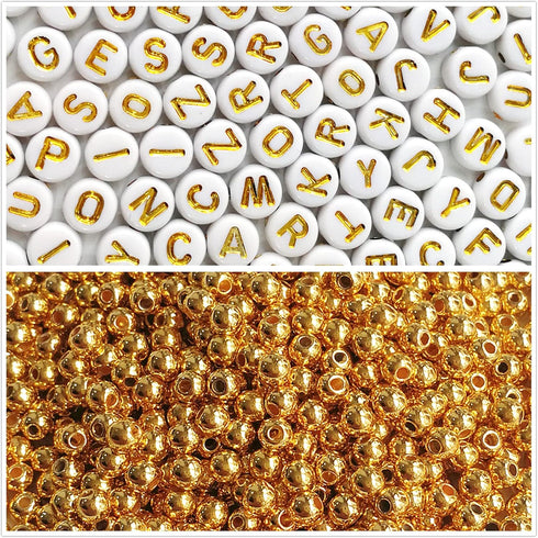 Amaney 2000pcs Beads Kits,Letter Beads and Gold Spacer Beads for DIY Bracelet Necklace Craft Jewelry Making Golden...