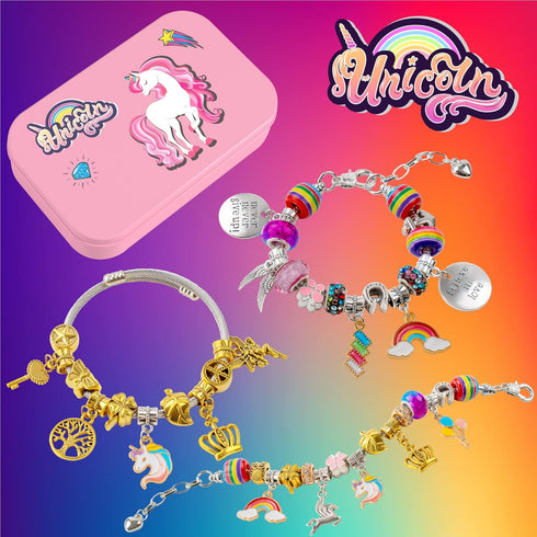FTBox Charm Bracelet Making Kit for Girls, Unicorn/Mermaid Jewelry Making Beads, DIY Craft Christmas Gifts for Girls Age 4-8-12...