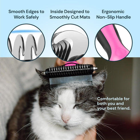 MalsiPree Pet Grooming Brush for Dogs/Cats, 2 in 1 Deshedding Tool & Dematting Undercoat Rake for Mats & Tangles Removing, Reduces Shedding by up ...