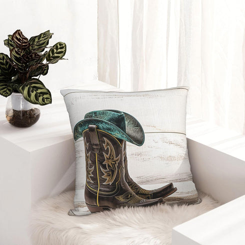 Western Cowboy Hat and Cowgirl Boots Decorative Throw Pillow Covers 18x18 Inch Pillows Case Square Cushion Cover Standard Pillowcase for Sofa Couc...