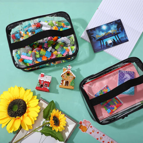 3 Packs Clear Toy Storage Bags, PVC Organizing Zippered Storage Bags for Toy, Waterproof Bags for Building Blocks, Board Games and Small Toys(Blac...