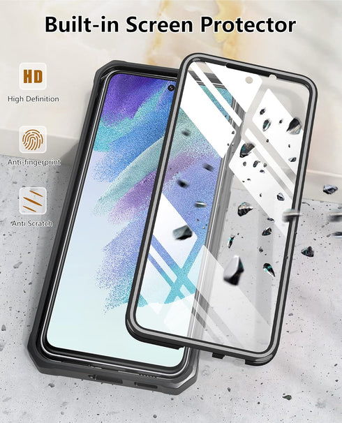 for Samsung Galaxy S21-FE Protective Case: Dual-Layer Military Grade Drop Proof Full Protection Cover with Kickstand | Durable Rugged Shockproof T...