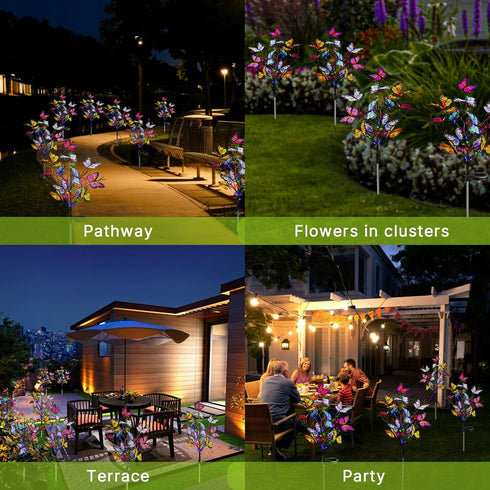 Solar Garden Lights, Outdoor 2 Pack Butterfly Solar Lights Waterproof Stake Decorative LED Light, Solar Powered Light Garden Decor for Outside Pat...