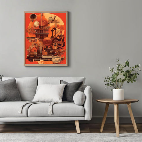 Posterizer 1 pcs-old timey instruments and buildings collage-Abstract & Modern Art-Floral & Botanical Art-Gift for Art Lovers-Decor for Home & Off...