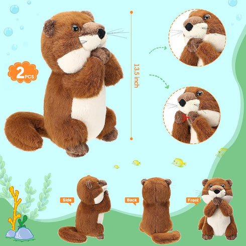 2 Pcs Otter Plush 9.1 x 6.2 x 5.5 Inches Otter Stuffed Animal with Handing Magnetic Suction Stuffed Otter Plush Toy Valentine's Day for Children G...