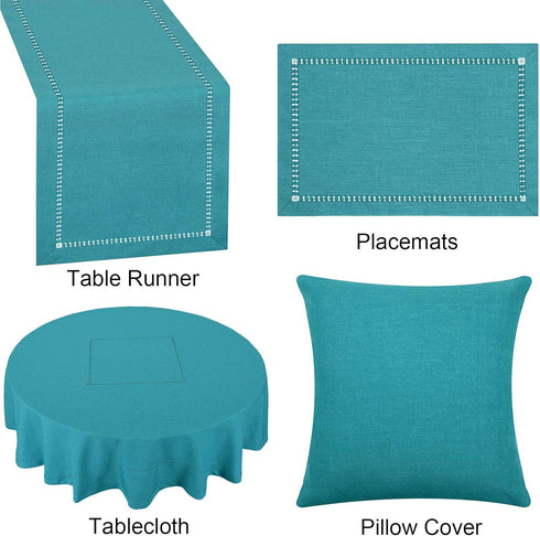 Grelucgo Set of 6 Handmade Hemstitch Teal Table Placemats, Rectangular 12 by 18 Inch...