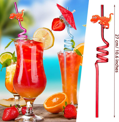 Patelai 24 Pieces Reusable Dinosaur Straws Dino Silly Fun Twisty Crazy Straws for Kids Dinosaur Birthday Party Favors Decorations 8 Styles...