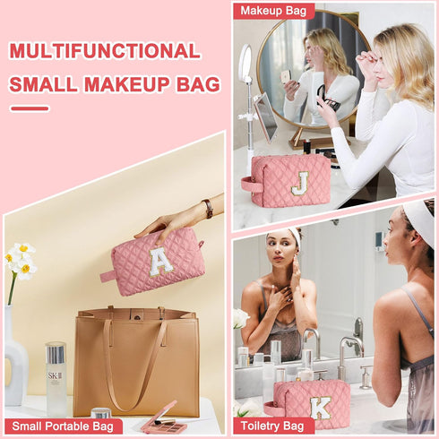 Travel Makeup Bags for Women - Initial Pink Girls Makeup Bag Makeup Pouch Makeup Bag Travel Must Haves Cute Makeup Bag Best Friend Birthday Brides...