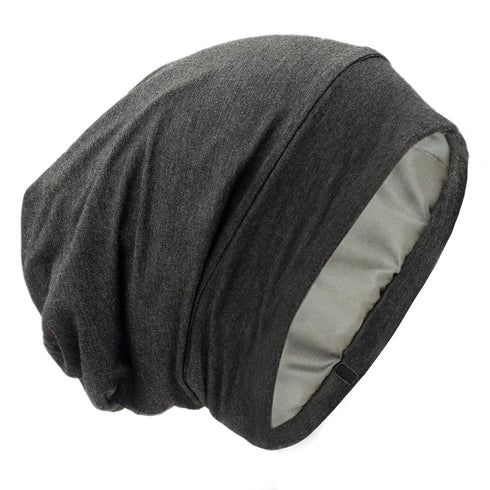 Silk Satin Lined Bonnet Sleep Cap - Adjustable Stay on All Night Hair Wrap Cover Slouchy Beanie for Curly Hair Protection for Women and Men - Soli...