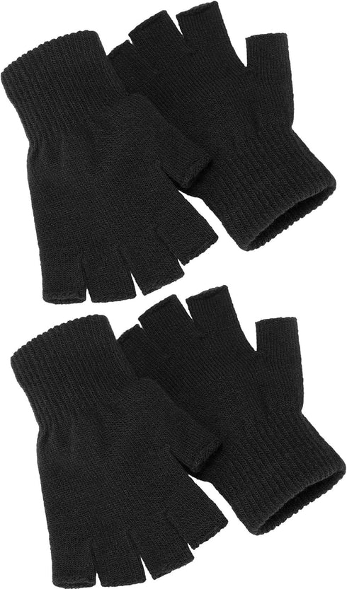 SATINIOR 2 Pair Unisex Half Finger Gloves Winter Stretchy Knit Fingerless Gloves in Common Size...