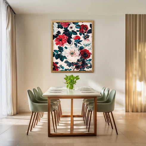 Posterizer 1 pcs-vibrant red and white flowers for chic decor-Floral & Botanical Art-Abstract & Modern Art-Decor for Home & Office- UNFRAMED Wall ...