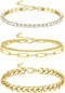 HANPABUM 3-4 PCS Stainless Steel Chain Anklet for Women Dainty Boho Tennis Ankle Bracelets Set Layered Link Paperclip Chain Anklet Adjustable Summ...