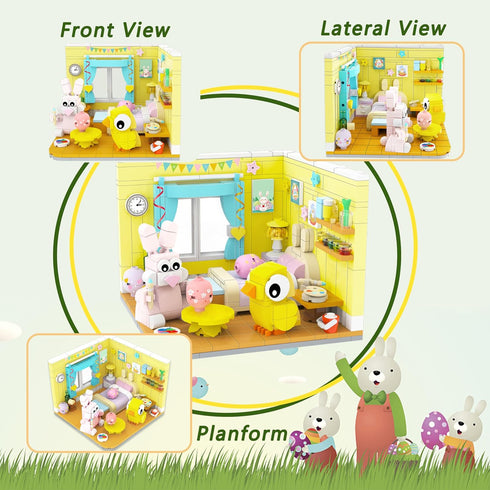 Easter Friends House Building Blocks Kit - 417 Pcs Easter Bunny Easter Toys Building Sets , Easter Basket Stuffers Easter Egg Fillers Building Toy...