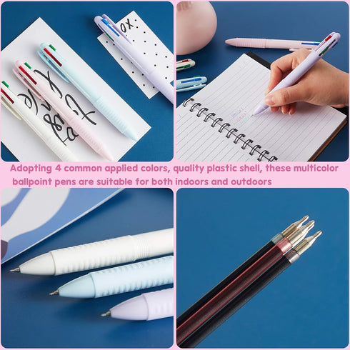 12 Pieces Multicolor Ballpoint Pen 4-Color Retractable Ballpoint Pen 0.5 mm Fine Point Ballpoint Pen for Planner Journaling Writing, 6 Shell Color...