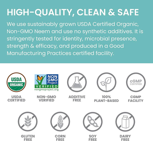 Himalaya Organic Neem Herbal Supplement, for Mild Acne & Clear Skin, Purifying, Ayurvedic, USDA Certified Organic, Non-GMO, Vegan, 600 mg, 60 Plan...