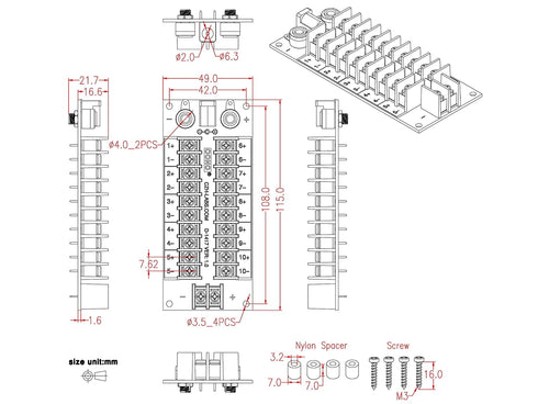 20Amp 2x10 Position Barrier Terminal Block Distribution Module for AC DC...
