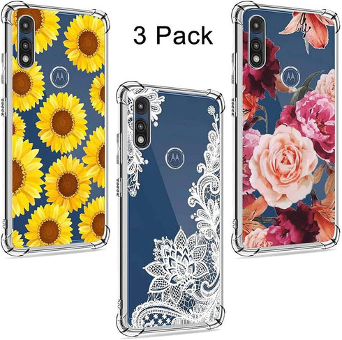 (3 Pack) for Moto E 2020 Case, for Moto XT2052-1 Case for Girls Women Shock-Absorption Crystal Clear Soft TPU Slim Bumper Protective Phone Case Co...