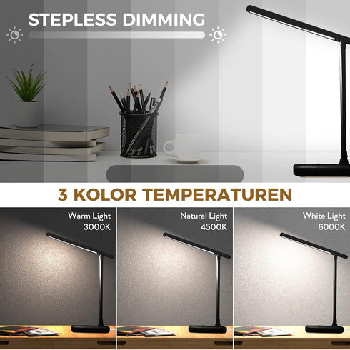 LED Desk Lamp with Touch Control, Reading Lamp No Flicker, 3 Color Modes, Foldable Table Lamp, Eye Caring Reading Light for Office, Home, Dormitor...