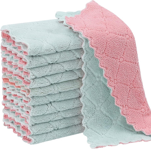 11Pack Kitchen Dish Cloths, Reusable Dish Towels, Nonstick Oil Washable Fast Drying, Super Absorbent Coral Velvet Cleaning Cloths for Cleaning Tab...