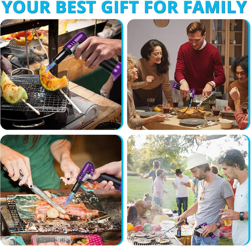 Sondiko Butane Torch with Fuel Gauge S907, Refillable Soldering Torch Lighter with Adjustable Flame for Welding, Resin Art, Industrial, Purple & B...