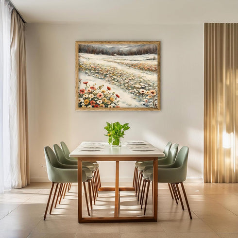 Posterizer 1 pcs-snowy winter flowers scene in oil painting style-8-Landscape & Nature Art-Floral & Botanical Art- Dining Room Decor- unframed wal...