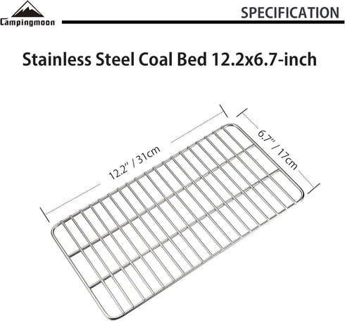 CAMPINGMOON Coal Bed Charcoal Fire Grate Grill Grates Replacement Stainless Steel for Barbecue Multifunction Outdoor Cooking T-173 (1pc, 12.2x6.7-...