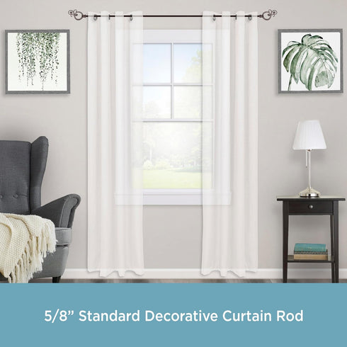Kenney KN65260 Valencia Large Plastic Scroll End Standard Decorative Window Curtain Rod, 28-48" Adjustable Length, Chocolate Finish, 5/8" Diameter...