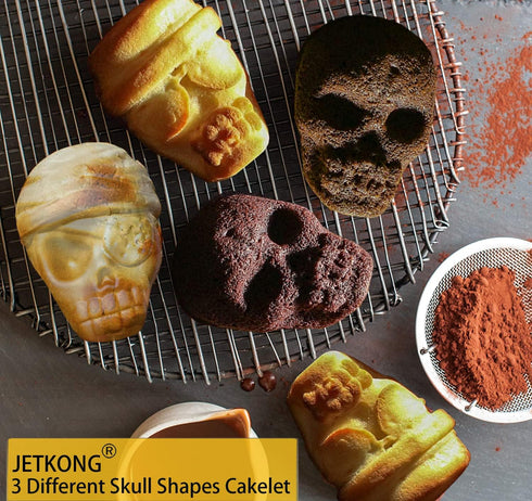 JETKONG Skull Cake Pan Silicone Skull Cakelet Mold Skull Pirate Cake Tin Baking Pan (Black)...