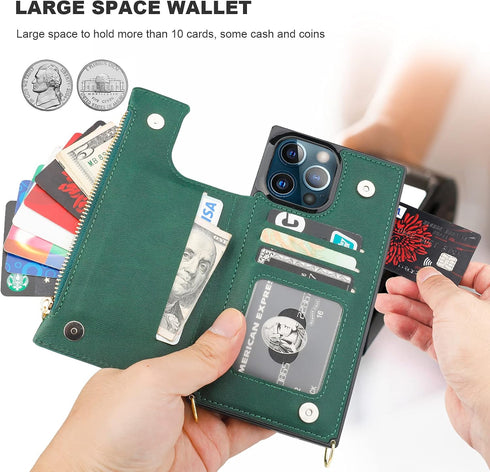 Bocasal Crossbody Wallet Case for iPhone 13 Pro Max with RFID Blocking Card Slot Holder, Magnetic Flip Folio Purse Case, PU Leather Zipper Handbag...