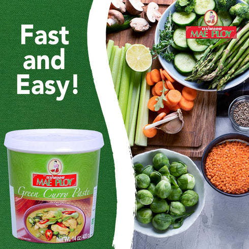 Mae Ploy Green Curry Paste, Authentic Thai Green Curry Paste for Thai Curries & Other Dishes, Aromatic Blend of Herbs, Spices & Shrimp Paste, (14o...