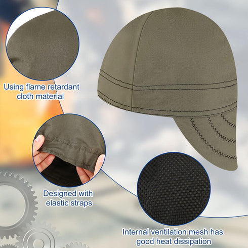 Macarrie 3 Pcs Welding Hats for Men Flame Resistant Cotton Welding Cap Mesh Inside Liner Welder Cap Low Crown for Welder Electrician Gas Station M...