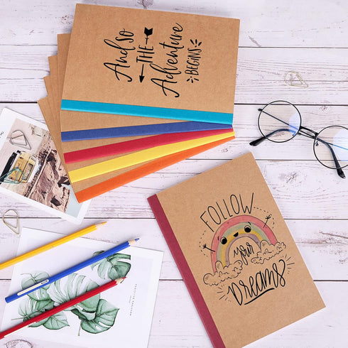 EOOUT 26 Pack A5 Kraft Notebooks, Composition Notebooks, Lined Journals Bulk with Rainbow Spines, 10 Colors, 60 Pages Lined Paper for Kids, Women ...